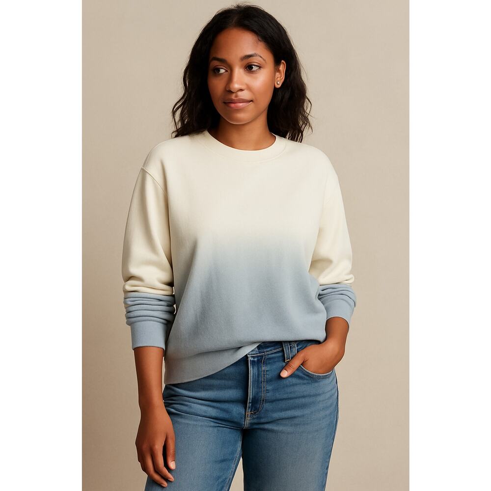 BP Women’s S Blue Cream Tie Dye Ombre Pullover Sweatshirt Cotton Blend NWT